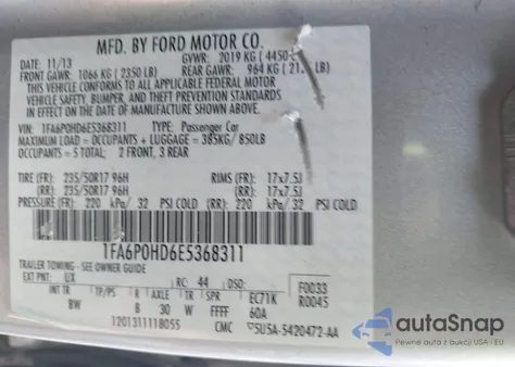 2014 Ford Fusion Se из США, поврежденный, VIN 1FA6P0HD6E5368311